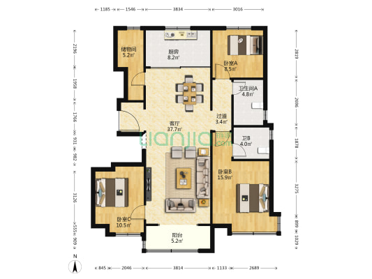 万科正定文化村长乐府 3室1厅2卫 226平方