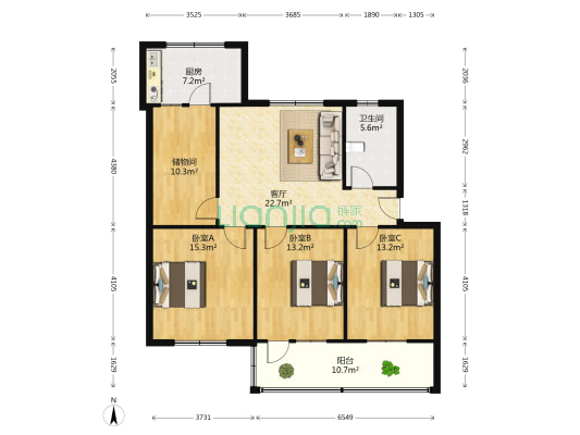 市交警支队家属院中院 3室1厅1卫 111平方