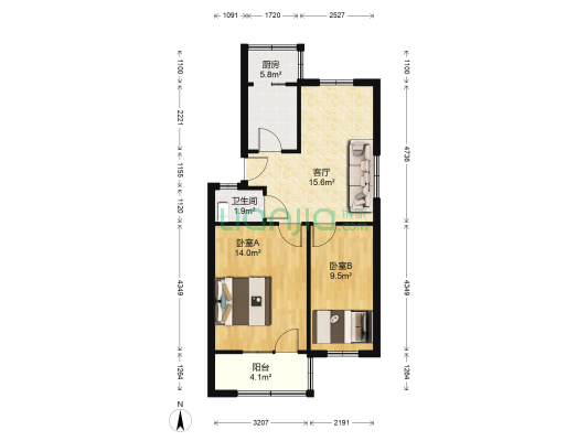 黄山垅小区 2室1厅1卫 60平方