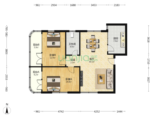锦霖苑 2室1厅1卫 84平方