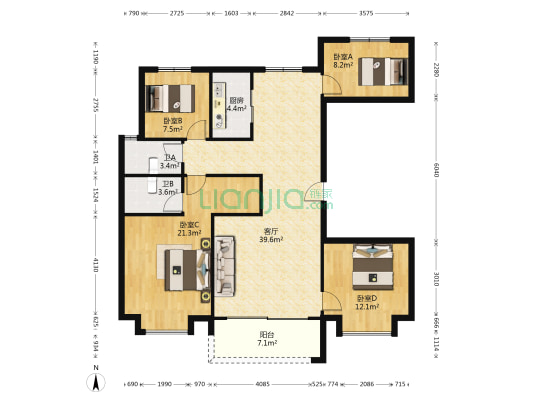 新郑碧桂园2号院 4室1厅2卫 140平方
