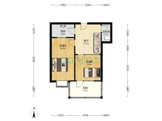 春光院 2室1厅1卫 56平方