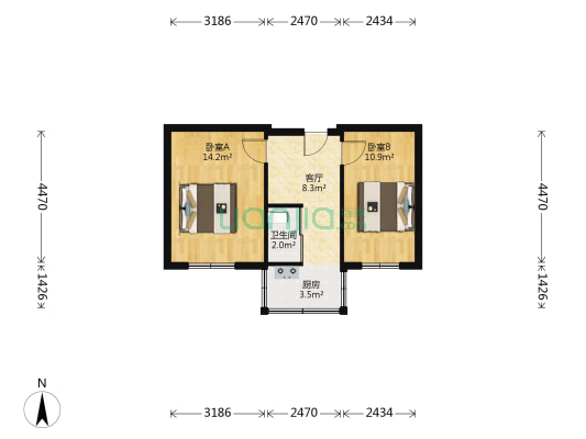 工属里 2室1厅1卫 49平方