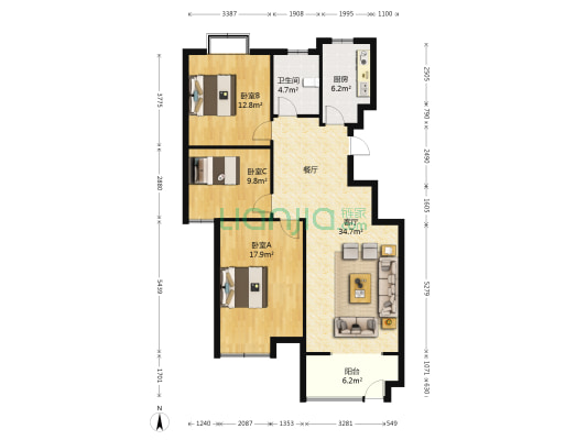 澄达东景苑小区 3室1厅1卫 109平方