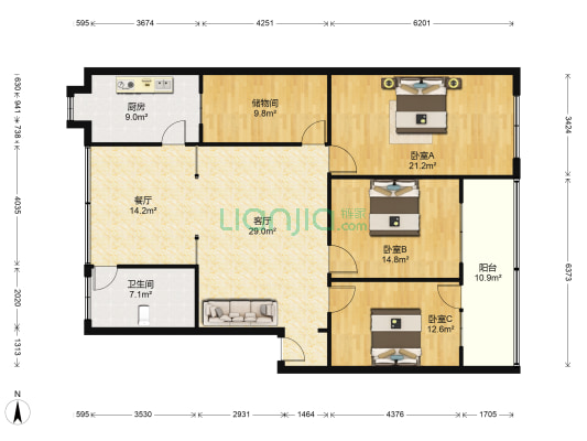 襄阳市樊城区供销合作家属院 3室2厅1卫 154平方