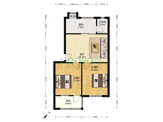 人寿保险公司家属院 2室1厅1卫 71平方