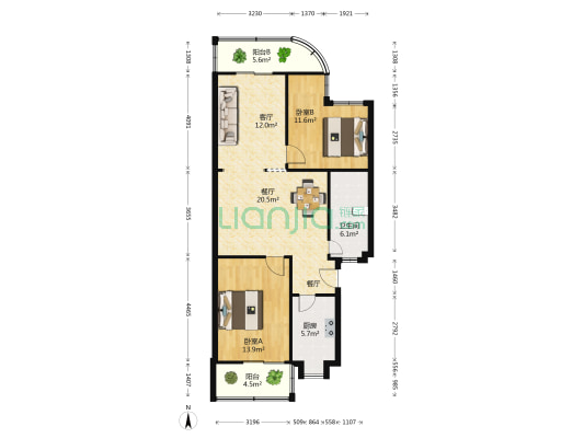 环保局宿舍(江岸) 2室2厅1卫 93平方