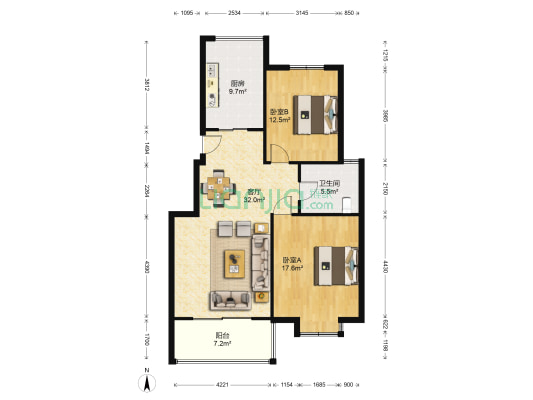 雨山美地 2室1厅1卫 91平方