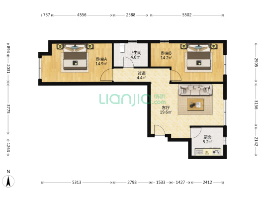 锦绣园 2室1厅1卫 90平方