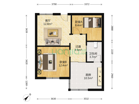 华一巷3号 2室1厅1卫 60平方