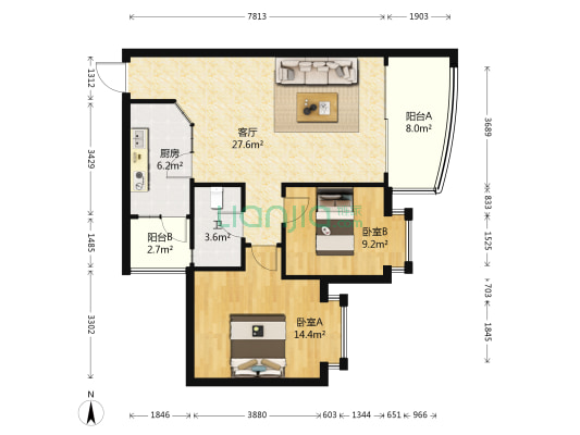 兴隆城市花園碧波居 2室1厅1卫 85平方