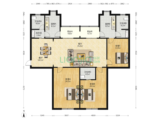 滨江西路21号 3室2厅4卫 163平方