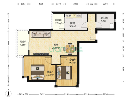 正升雅境 2室1厅1卫 78平方