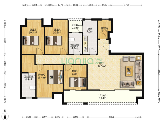 白鹭湾琅廷 4室1厅2卫 145平方