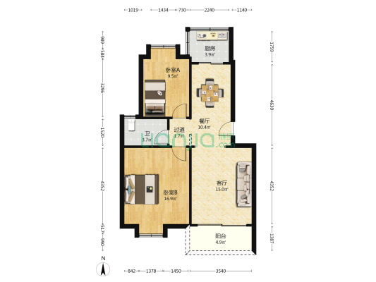 长洲新居路小区 2室2厅1卫 87平方