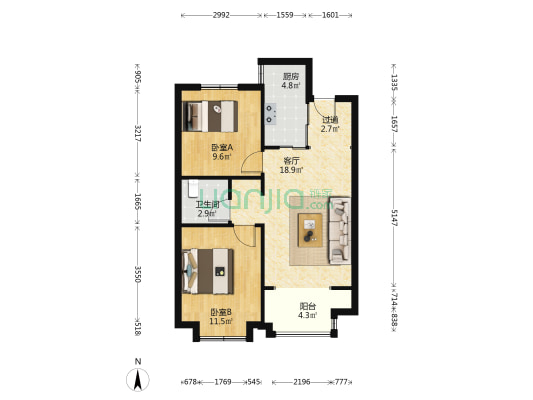 万科滨江都会（秀沁园） 2室1厅1卫 80平方