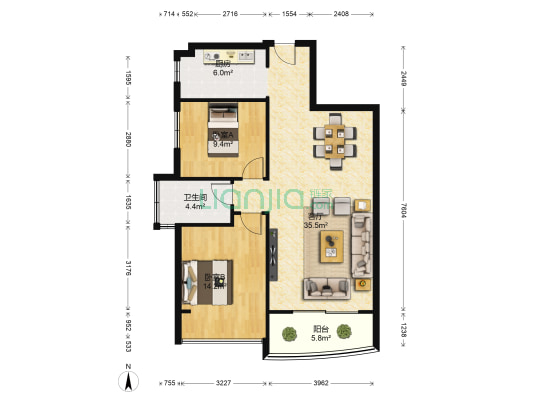葵花公社 2室1厅1卫 87平方