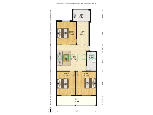 文苑南路 3室2厅1卫 107平方