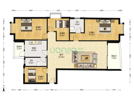 海景居 4室1厅2卫 145平方