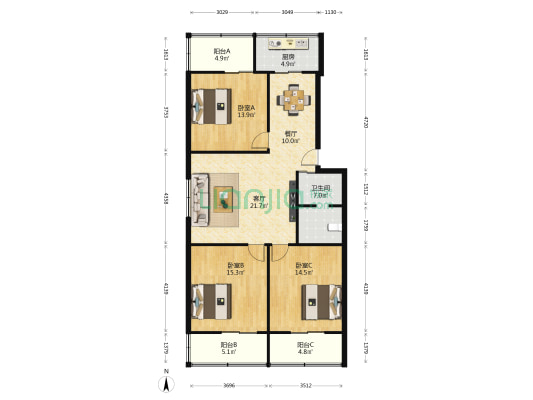 三十九所生活二区 3室2厅1卫 112平方