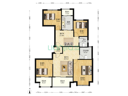 桃李江南 4室2厅2卫 128平方