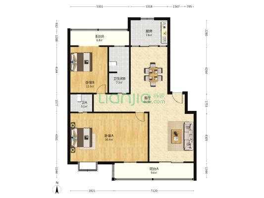 旭日家园 2室1厅2卫 138平方