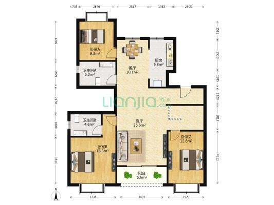 智汇佳苑 3室2厅2卫 133平方