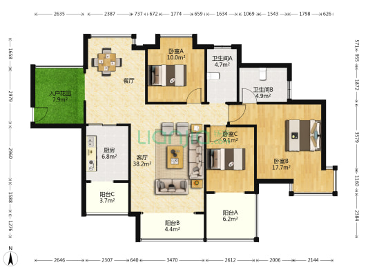 幸福嘉園 3室1厅2卫 134平方