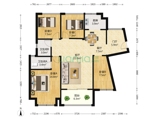 龙光普罗旺斯波尔多庄园 4室2厅2卫 96平方