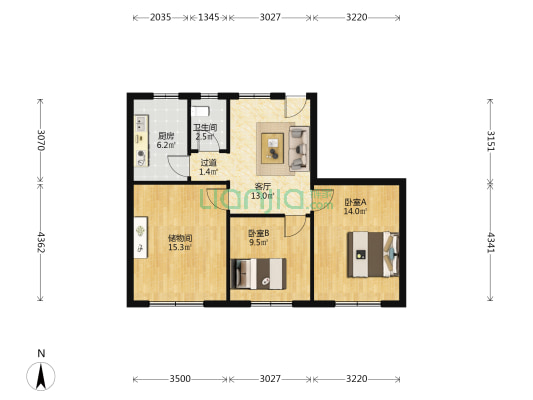 人兴支路 2室1厅1卫 81平方