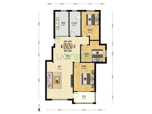 兴盛家园 3室2厅1卫 125平方