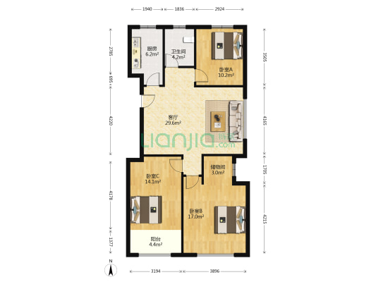 华安凤凰嘉苑 3室1厅1卫 109平方