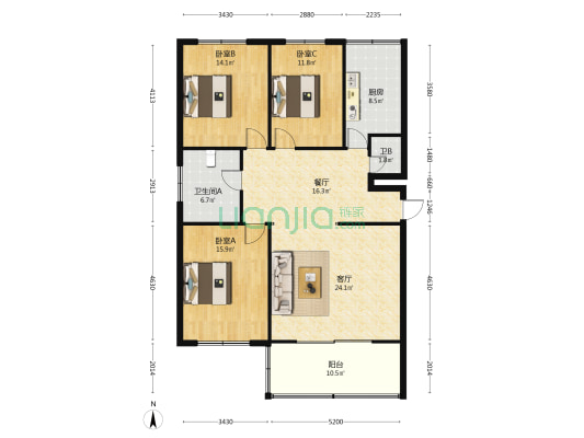 曙光街43号院 3室2厅2卫 134平方