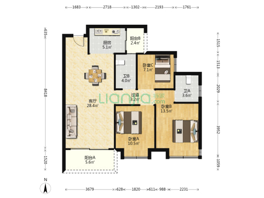 长房云公馆 3室1厅2卫 108平方