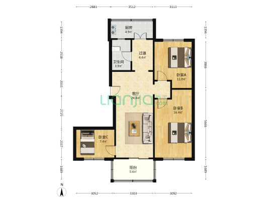 康乐街烟草公司宿舍 3室1厅1卫 92平方