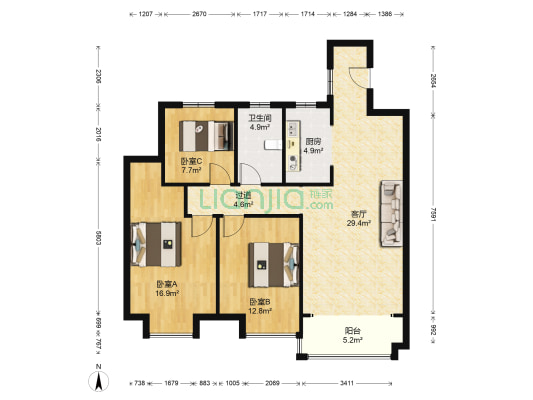 金马中央城 3室1厅1卫 115平方