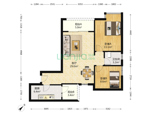长生雅苑 2室1厅1卫 82平方