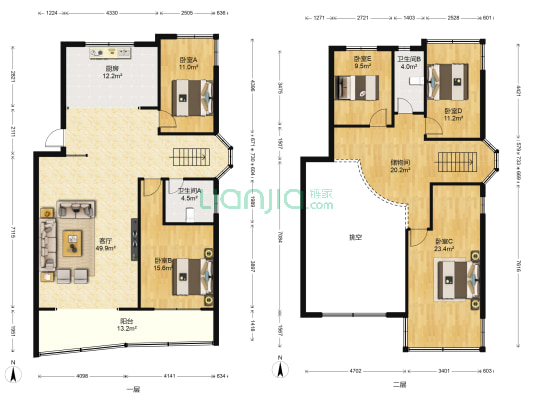 北園 5室1厅2卫 196平方
