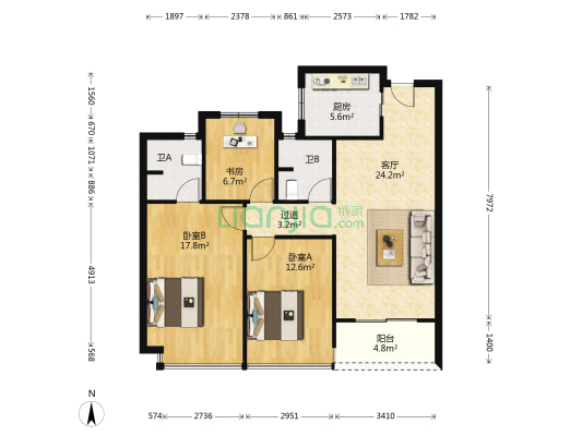 滨江御虹府 3室1厅2卫 103平方