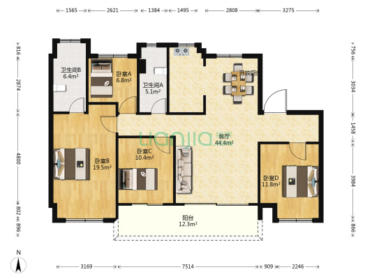 春江名筑 4室1厅2卫 143平方