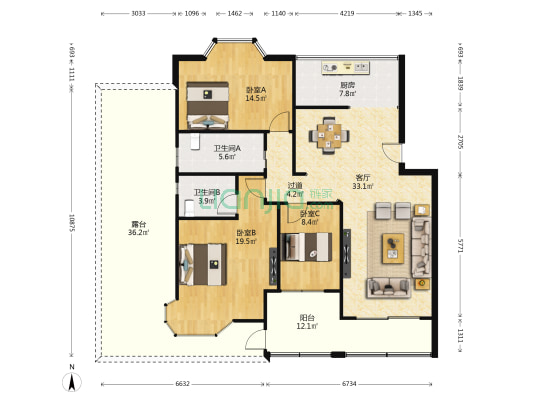 居住主题公园-香榭丽居花园洋房 3室1厅2卫 116平方