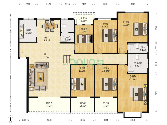 思源小区 6室2厅3卫 227平方