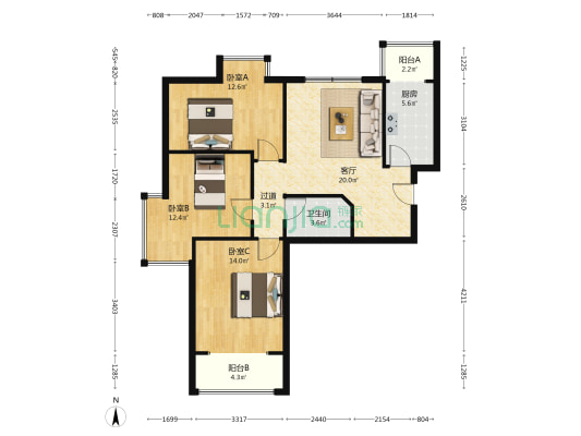 泽惠园社区 3室1厅1卫 103平方