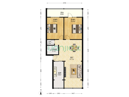 城关区烟草公司家属院 2室1厅2卫 108平方