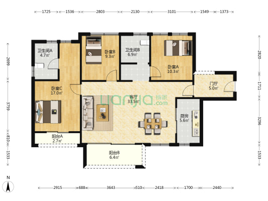 长房半岛蓝湾一期 3室1厅2卫 129平方