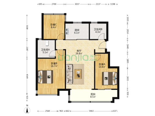 奥园龙川玖著 3室1厅2卫 108平方