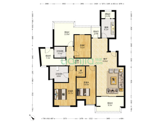融创伊顿庄园一期 3室1厅2卫 144平方