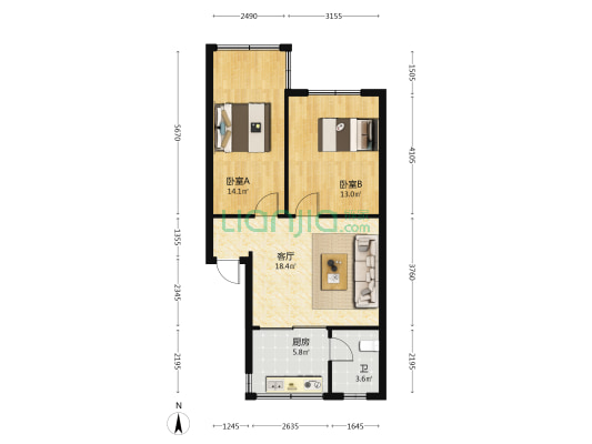 富源路126号 2室1厅1卫 61平方