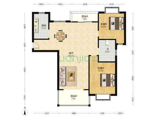 东恒嘉苑 2室1厅1卫 133平方