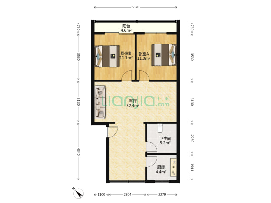 西大街89号 2室1厅1卫 80平方